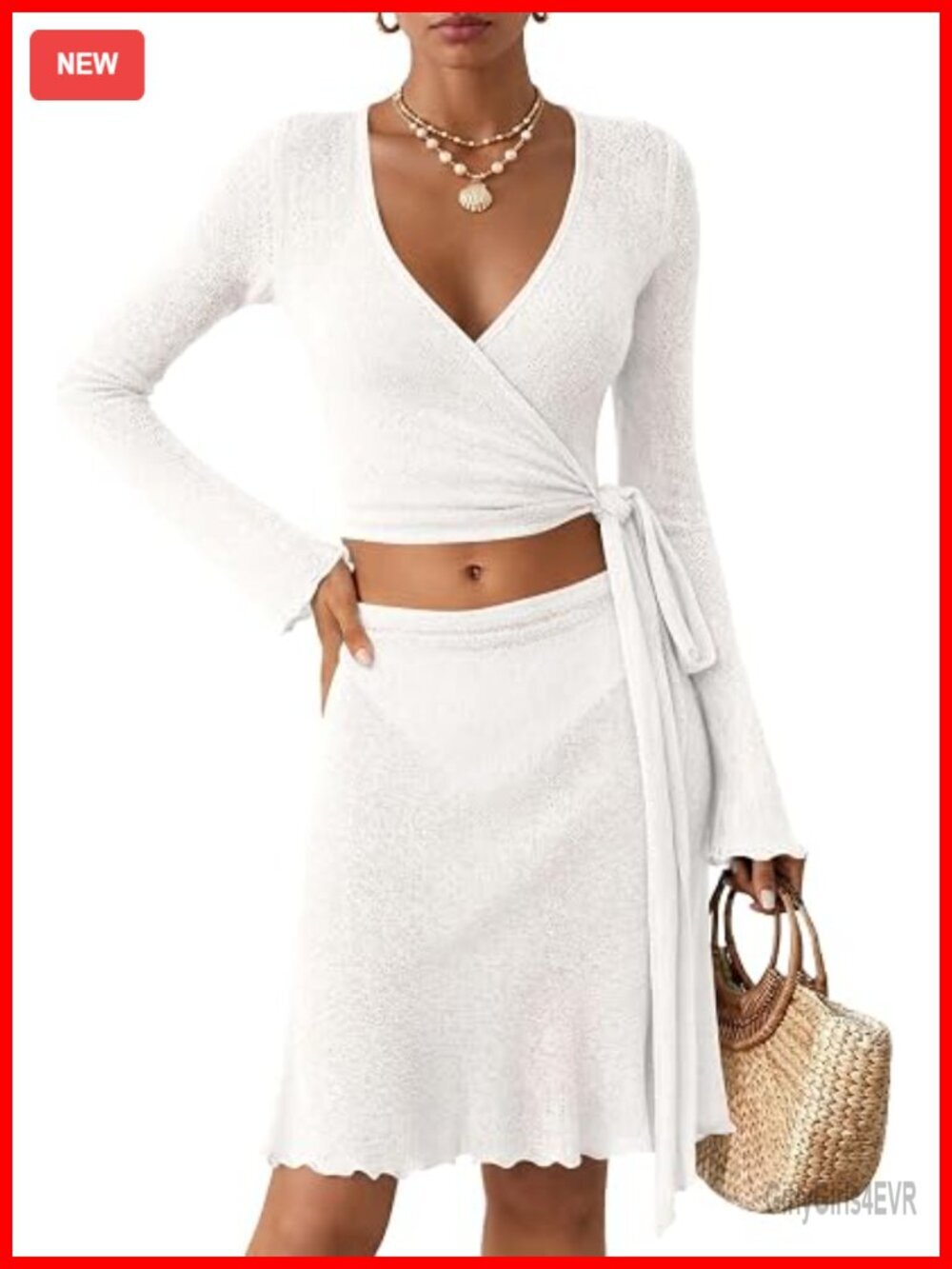 Women Crochet Bathing Suit Cover Up Sheer Wrap Tie Crop Top Mini Skirt Set